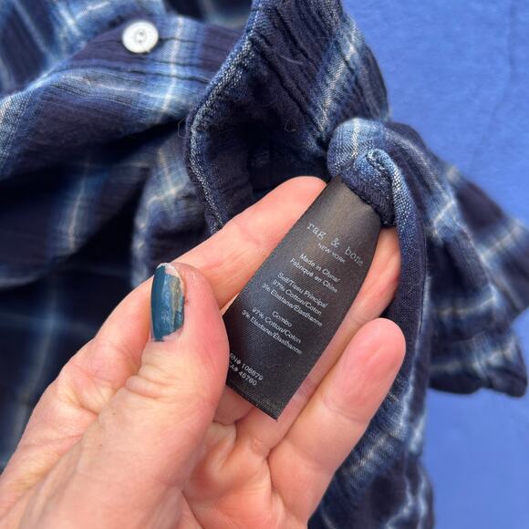 rag and bone jean sadie blue plaid crinkle cotton shirt dress - Picture 7 of 7